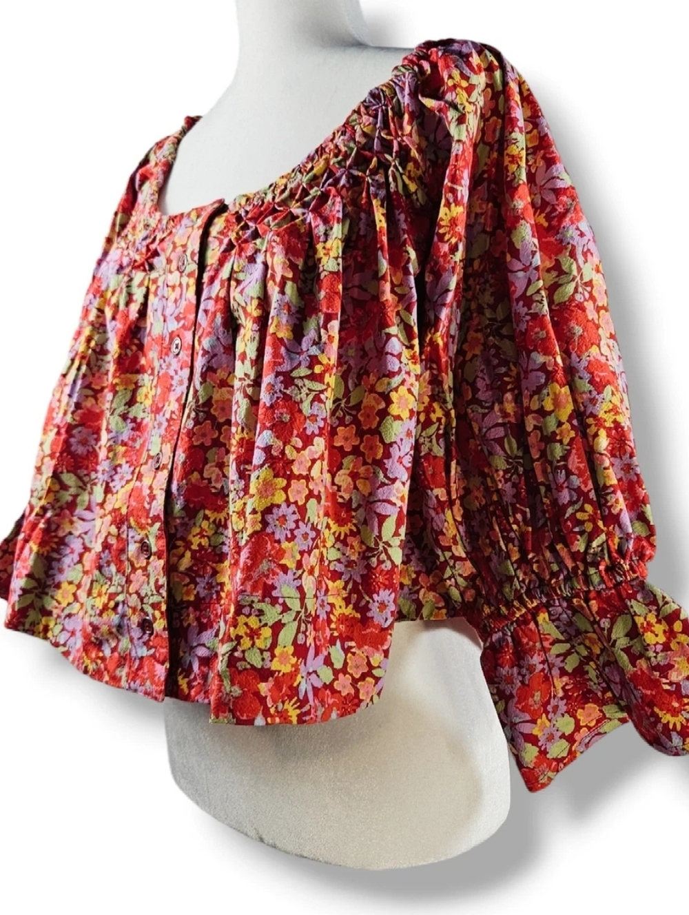 Free People Red Floral Off-Shoulder Crop Top. NWOT Size XS